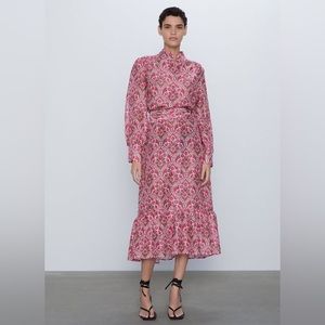 NWT Zara pink print midi dress